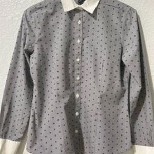 Brooks Brothers Gray Polka Dot Blouse with White Accents